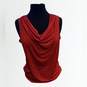 Calvin Klein Draped Cowl Neck Sleeveless Top - Red